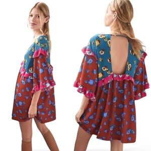 Anthropologie Floral Ruffle Babydoll Mini Dress Size 1X